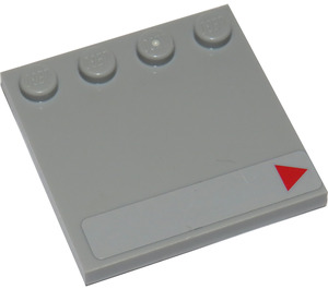 LEGO Gris pierre moyen Tuile 4 x 4 avec Goujons sur Bord avec rouge La Flèche sur the Droite Autocollant (6179)