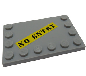 LEGO Medium Stone Gray Tile 4 x 6 with Studs on 3 Edges with 'NO ENTRY' Sticker (6180)