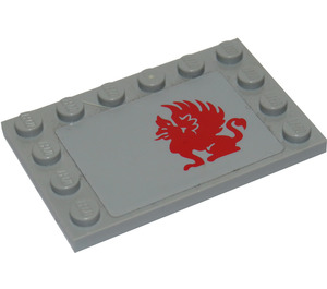 LEGO Gris pierre moyen Tuile 4 x 6 avec Goujons sur 3 Edges avec rouge Gryphon Modèle Model La gauche Côté Autocollant (6180)