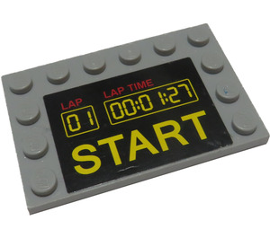 LEGO Mittleres Steingrau Fliese 4 x 6 mit Bolzen auf 3 Edges mit 'START' und Lap Timer Aufkleber (6180)