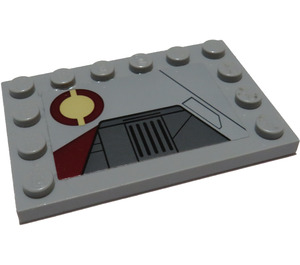 LEGO Medium Stone Gray Tile 4 x 6 with Studs on 3 Edges with SW Jedi Interceptor and Dark Red SW Semicircles (Right) Sticker (6180)