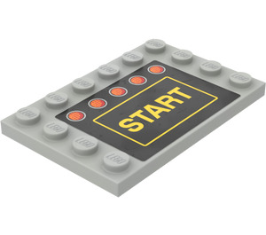 LEGO Medium Stone Gray Tile 4 x 6 with Studs on 3 Edges with Yellow START and 5 red Trafficlights Sticker (6180)