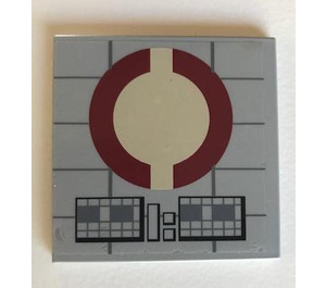 LEGO Medium Stone Gray Tile 6 x 6 with Dark Red Semicircles Sticker without Bottom Tubes (6881)