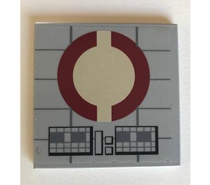 LEGO Gris Pierre Moyen Tuile 6 x 6 avec Rouge Foncé Semicircles Autocollant sans tubes internes (6881)