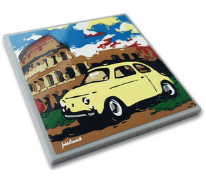 LEGO Medium Stone Gray Tile 6 x 6 with Painting of Fiat 500 Sticker with Bottom Tubes (10202)
