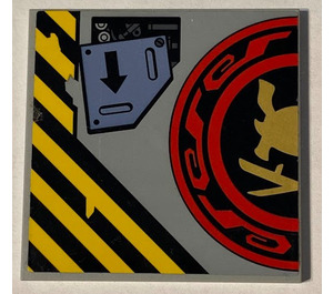LEGO Medium Stone Gray Tile 6 x 6 with Samurai Helmet and Swords in Red and Black Circle Left Half Sticker with Bottom Tubes (10202)