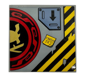 LEGO Medium Stone Gray Tile 6 x 6 with Samurai Helmet and Swords in Red and Black Circle Right Half Sticker with Bottom Tubes (10202)