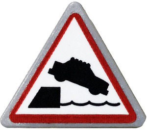 LEGO Mittleres Steingrau Dreieckig Sign mit Auto Falling into Water Aufkleber mit geschlitztem Clip (30259)