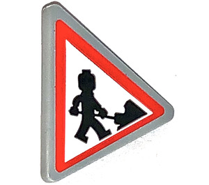 LEGO Mittleres Steingrau Dreieckig Sign mit Konstruktion Site Sign Aufkleber mit geteiltem Clip (30259)