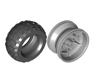 LEGO Medium Stone Gray Wheel 43.2mm D. x 26mm Technic Racing Small with 3 Pinholes with Tire Balloon - Wide Ø 81.6 x 38