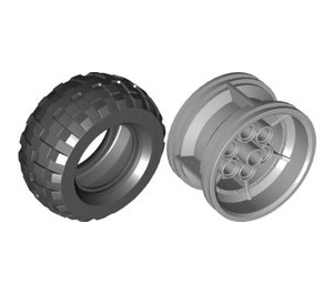 LEGO Medium Stone Gray Wheel 43.2mm D. x 26mm Technic Racing Small with 6 Pinholes with Tire Balloon - Wide Ø 81.6 x 38