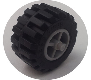 레고 미디엄 스톤 그레이 Wheel Centre Wide with Stub Axles with Tire 21mm D. x 12mm - Offset Tread Small Wide with Band Around Center of Tread