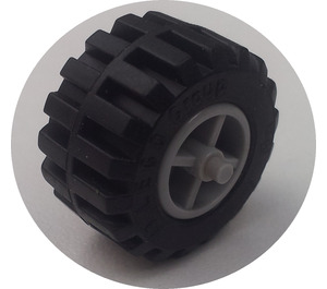 LEGO Medium Stone Gray Wheel Centre Wide with Stub Axles with Tire 21mm D. x 12mm - Offset Tread Small Wide with Band Around Center of Tread