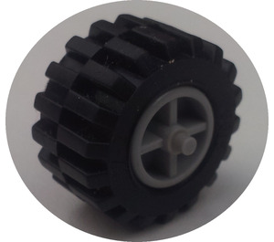 LEGO Gris Pierre Moyen Wheel Centre Wide with Stub Axles with Tire 21mm D. x 12mm - Offset Tread Small Wide with Slightly Bevelled Edge and no Band