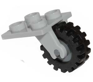 LEGO Mittleres Steingrau Rad Gabel 2 x 2 mit Dark Stone Grau Rad Centre und Reifen Offset Treten mit Band Around Center of Treten