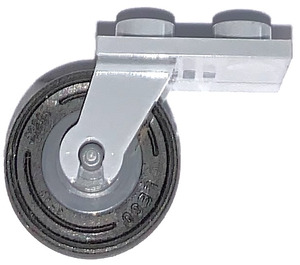 LEGO Medium Stone Gray Wheel fork 2x2 with dark stone gray wheel Centre and black tire 14x4 (66199/3464/59895)