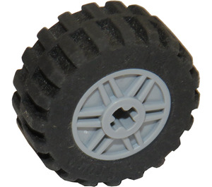 LEGO Medium Stone Gray Wheel Rim Ø18 x 14 with Axle Hole with Tire Ø 30.4 x 14 with Offset Tread Pattern and Band around Center