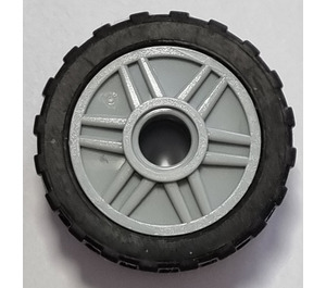 LEGO Medium Stone Gray Wheel Rim Ø18 x 14 with Pin Hole with Tire 24 x 14 Shallow Tread (Tread Small Hub) with Band around Center of Tread