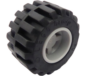 LEGO Medium Stone Gray Wheel Rim Wide Ø11 x 12 with Notched Hole with Tire 21mm D. x 12mm - Offset Tread Small Wide with Band Around Center of Tread