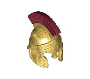 LEGO Metallic Gold Hoplite Helmet - Minifigure with Dark Red Crest (90392 / 92158)