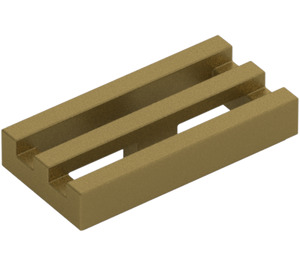 LEGO Metallisk guld Flise 1 x 2 Grille (med bundspor) (2412 / 30244)