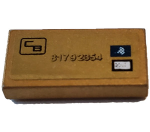 LEGO Metallic Gold Tile 1 x 2 with Credit Card with '81792354' Sticker with Groove (3069)
