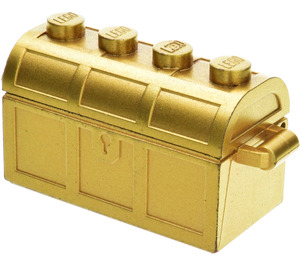 LEGO Metallisches Gold Treasure Chest mit Deckel (Dickes Scharnier mit Schlitzen hinten)