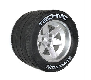 레고 메탈릭 실버 Wheel 62mm x 46mm with Tire 81.8 x 50 with "TECHNIC RACING" Decoration