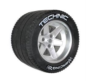 LEGO Metallic Silver Wheel 62mm x 46mm with Tire 81.8 x 50 with "TECHNIC RACING" Decoration