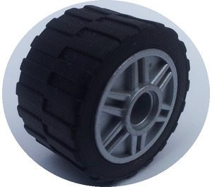 LEGO Metallic Silver Wheel Rim Ø18 x 14 with Pin Hole with Tire 24 x 14 Shallow Tread (Tread Small Hub) without Band around Center of Tread