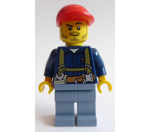 LEGO Miner wearing blue shirt and sand blue parts with red cap Minifigure