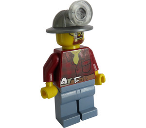 LEGO Miner met Mining Hoed, Stofbril, Baard, Donkerrood Shirt, Oranje Tie en Sand Blauw Pants Minifiguur