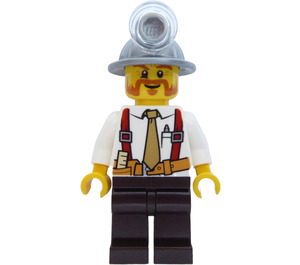 LEGO Miner met Mining Hoed, Oranje Beard, Suspenders, Tie, Hulpmiddel Riem en Pen in Pocket minifiguur