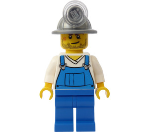 LEGO Miner mit Mining Hut, Smirk, Stoppel, Weiß Hemd und Blau Overalls Minifigur