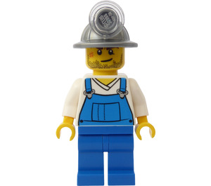 LEGO Miner met Mining Hoed, Smirk, Stubble, Wit Shirt en Blauw Overalls minifiguur