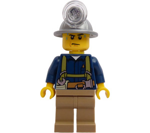 LEGO Miner s Mining Čepice, Sweat Drops, Olive Zelená Suspenders, Nástroj Pás, a Tmavě žlutohnědá Pants Minifigurka