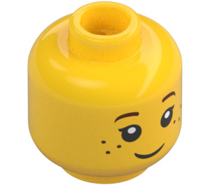 LEGO Minifig Hoved med Sort Eyelashes, Brun Eyebrows, Freckles Mønster (Forsænket solid knops) (20393 / 30973)