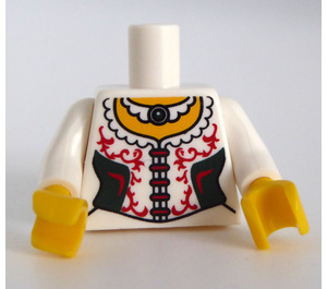 LEGO Minifig Torso Kvinde Corset med Rød Lace Trim, Mørkegrøn Sider og Halskæde (973)