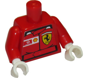 LEGO Minifig Torso with Ferrari Shield Sticker on Front and Vodaphone and Shell logos Sticker on Back with Red Arms and White Hands (973)