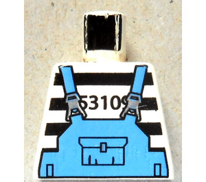 LEGO Minifig Torso ohne Arme mit Prisoner Schwarz Streifen und Medium Blau Overall (973)