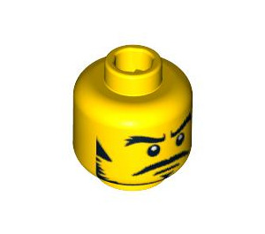 LEGO Minifigur Kopf Stern Expression mit Schwarz Sideburns und Schnurrbart (Sicherheitsnoppe) (3626 / 93412)