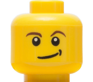 LEGO Minifigur Kopf mit Braun Eyebrows und Lopsided Smile und Schwarz Dimple (Sicherheitsnoppe) (14807 / 19546)