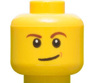 LEGO Minifigur Hoved med Brun Eyebrows og Lopsided Smile (Forsænket ensfarvet knops - brunt smilehul) (3626 / 19546)