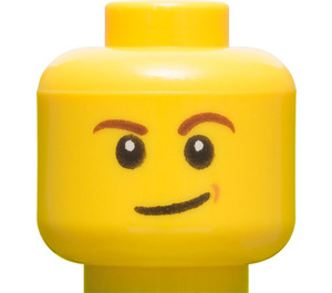 LEGO Minifigure Head with Brown Eyebrows and Lopsided Smile (Recessed Solid Stud - Brown Dimple) (3626 / 19546)