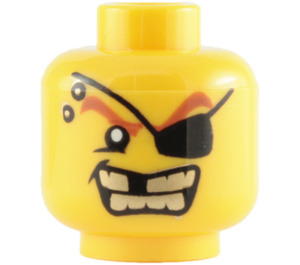 LEGO Minifigure Head with Eye Patch and Gold Teeth (Safety Stud) (3626 / 63188)