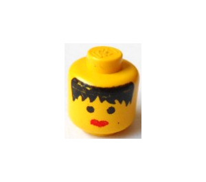 LEGO Minifigur Hode med Messy Svart Hår, Tykk Rød Lips (Solid knott)