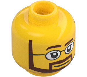 LEGO Minifigur Kopf mit Rund Brille, Braun Bart und Erhoben Rechts Eyebrow (Sicherheitsnoppe) (13514 / 51521)