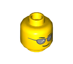 LEGO Minifigure Kopf mit Silber Sunglasses (Sicherheitsbolzen) (12487 / 21024)