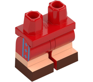 LEGO Minifigure Medium Legs with Dark Brown Shoes, Red Shorts and Blue Decoration on Side Legs (37364 / 102042)