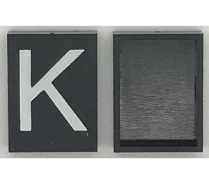 LEGO Modulex Black Modulex Tile 3 x 4 with White "K" with No Internal Supports